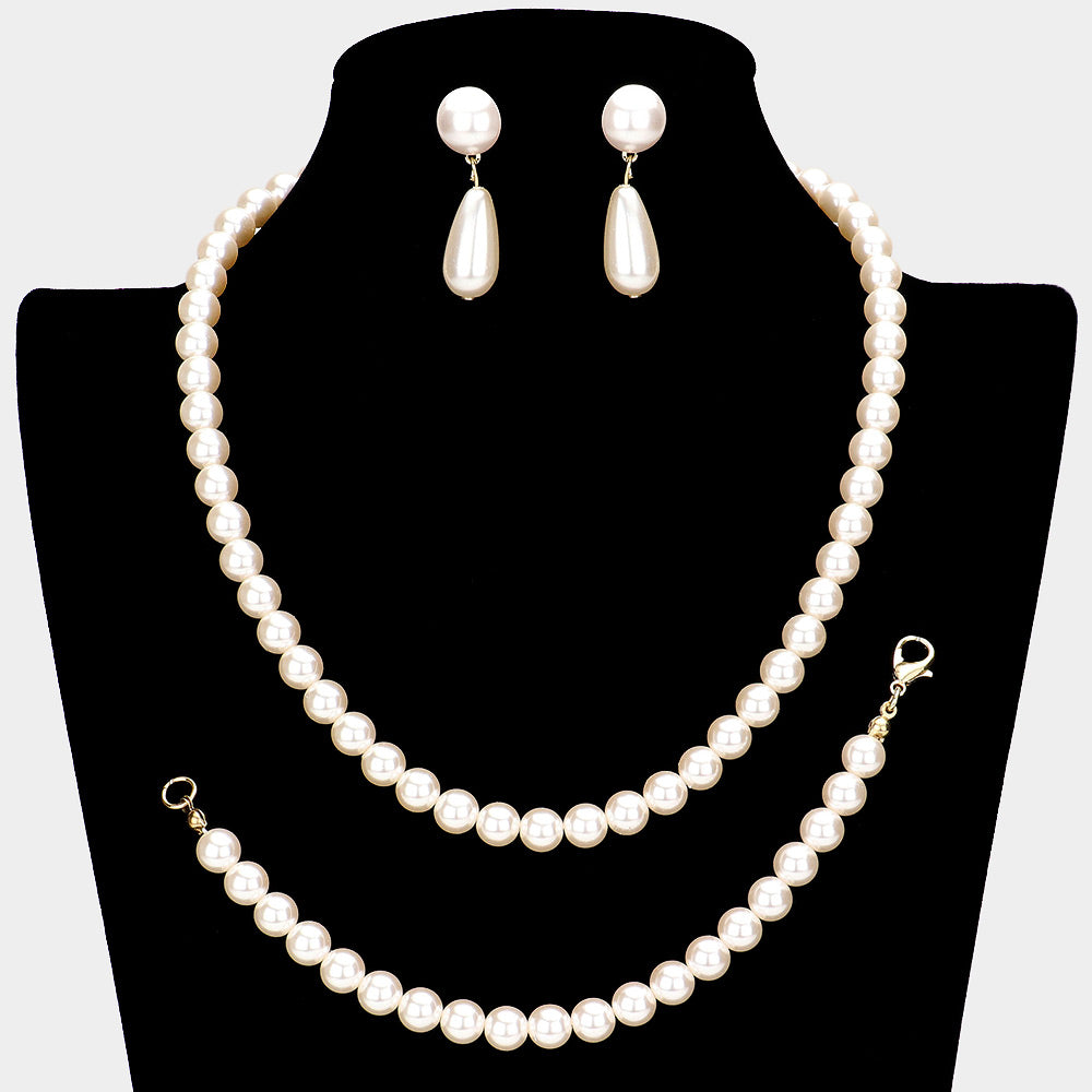PN3275 Set de collar, pulsera y pendientes en perlas