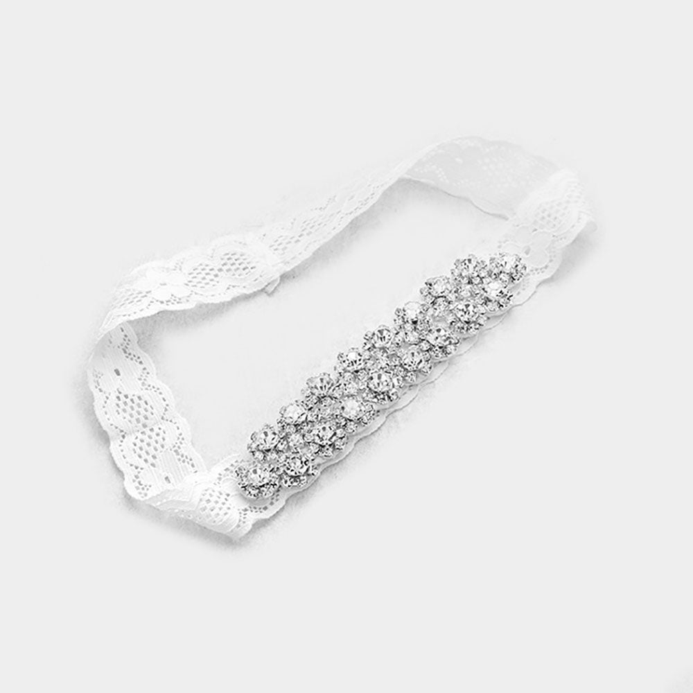 W2010 Liga de boda elástica de encaje con pavé de cristal y racimo de flores