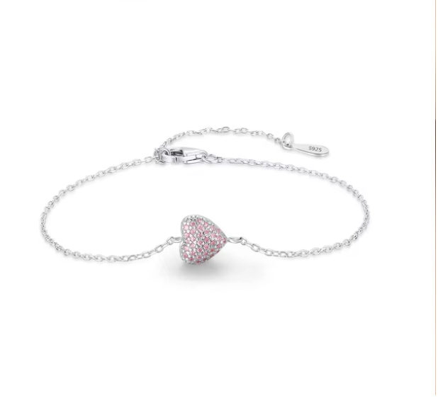 56999924 Pulsera con dije de corazón y piedras zirconia CZ en plata S925