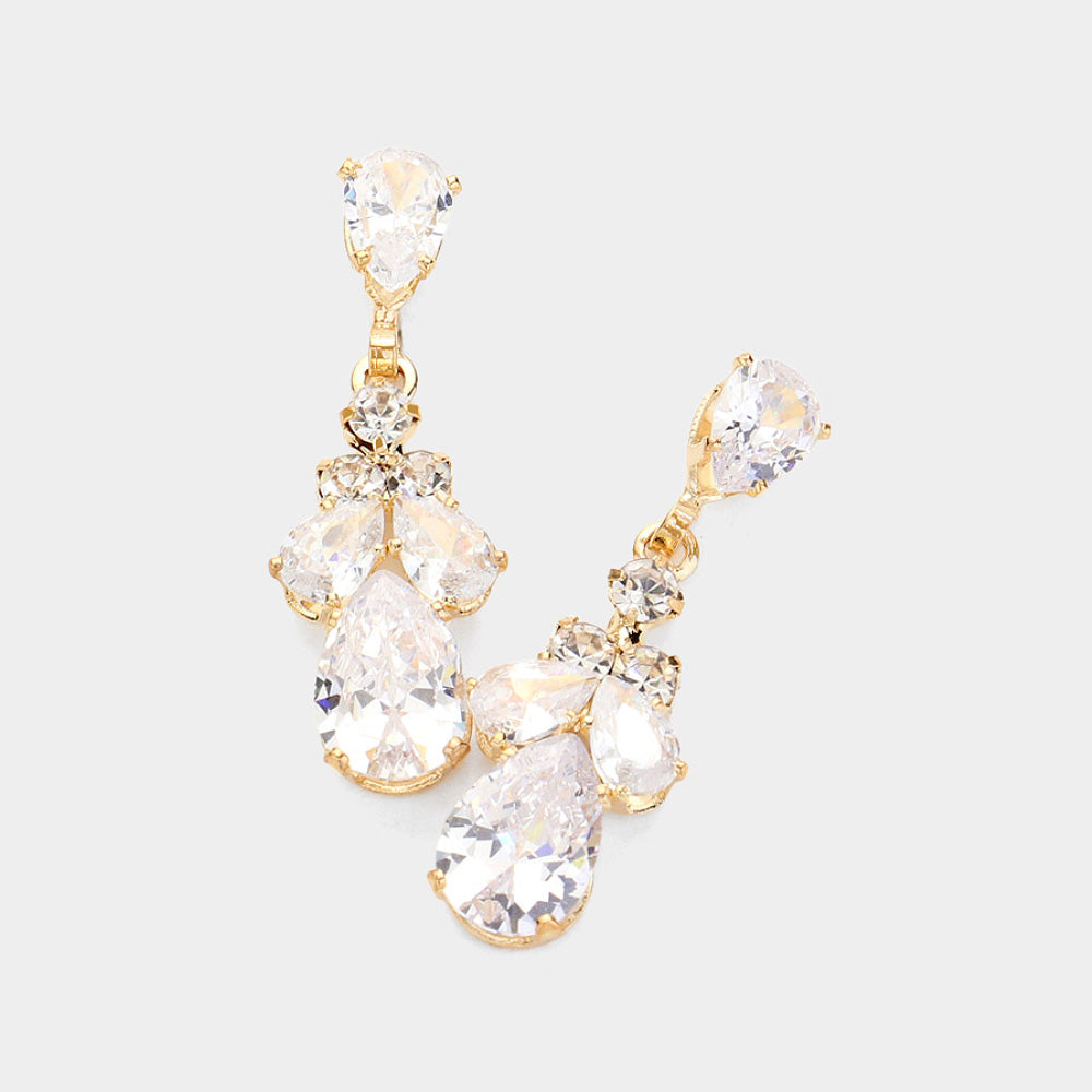Aretes con doble lagrima y piedras marquesas en circonita cubica CZ