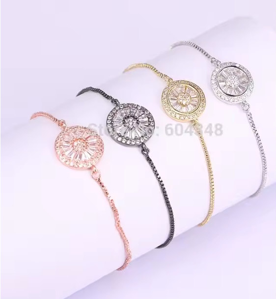 96792308 Pulsera ajustable de piedras baguette en oro Laminado 18k (3capas)