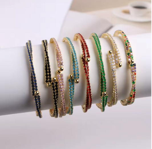 03509748 Pulsera expansible doble y trenzada en oro Laminado 18k (3capas)
