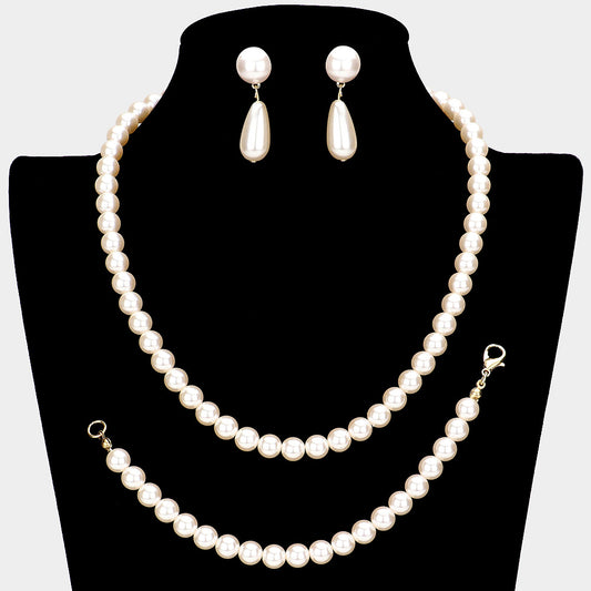 PN3275 Set de collar, pulsera y pendientes en perlas