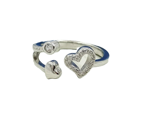 Anillo corazón y zircón ajustable plata 925