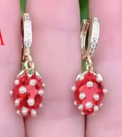 57242612 Aretes de fresa y aros de brillantes en oro laminado 18k (3 Capas)