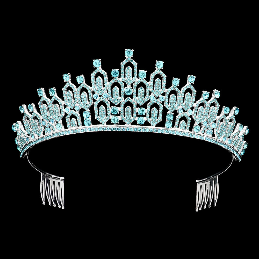 Tiara con racimo hexagonal abierto, adornado con diamantes de imitación