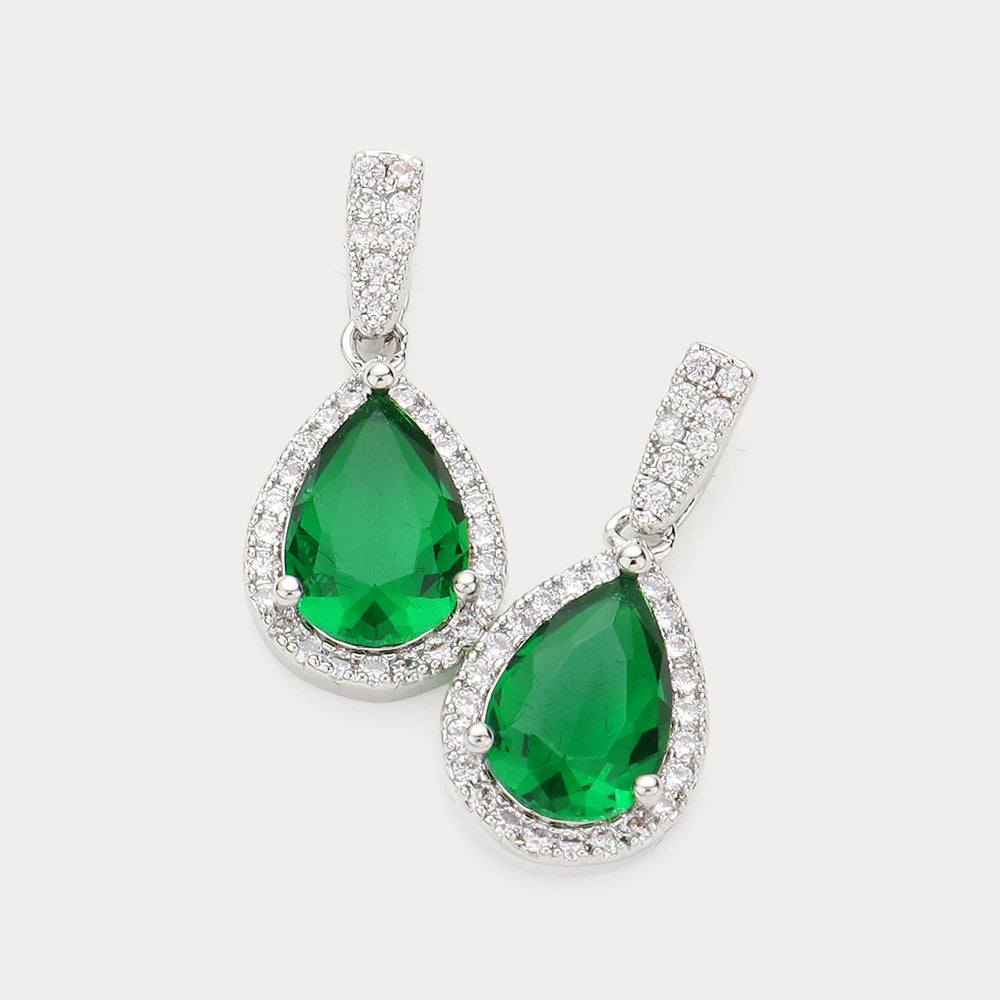 Pendientes colgantes con piedra lagrima CZ