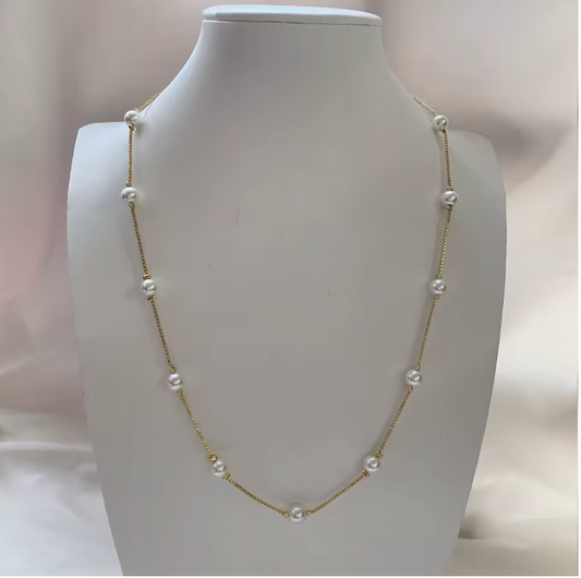 70192372 Cadena adornada con perlas en oro laminado 18k (3 Capas)
