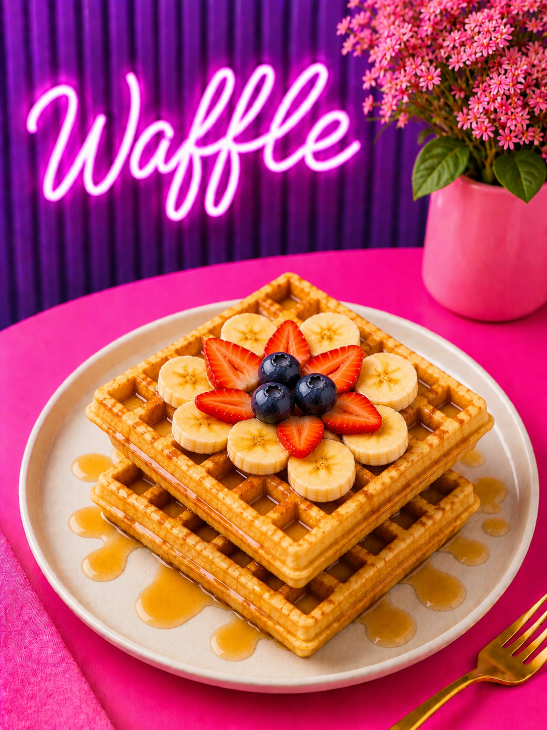 Wafle con fruta y miel