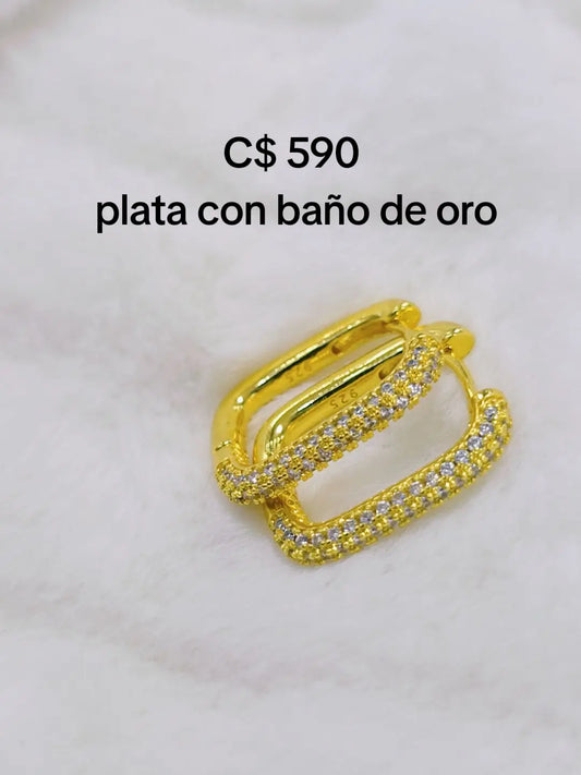 23469300 Aretes geométricos en oro laminado 18k (3 Capas)